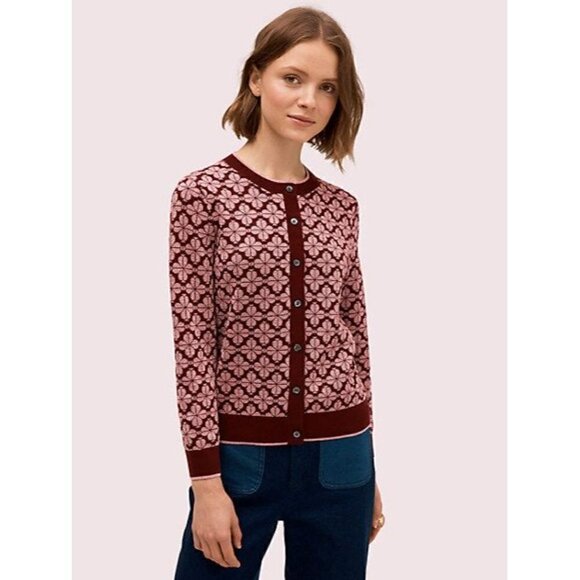 NWT Kate Spade Flower Cardigan in Deep Fig Purple XXS - Picture 1 of 5